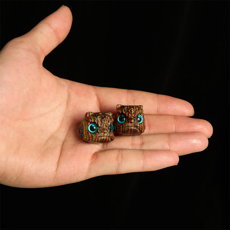 Lot de 2 mini Buddha Stones en eucalyptus arc-en-ciel, lion dansant sculpté, décoration d'équilibre - image 3