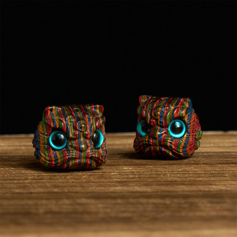 Lot de 2 mini Buddha Stones en eucalyptus arc-en-ciel, lion dansant sculpté, décoration d'équilibre - image 1