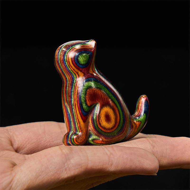 Lot de 2 mini Buddha Stones en eucalyptus arc-en-ciel, sculptées en forme de chat assis, pour réduire le stress - image 5