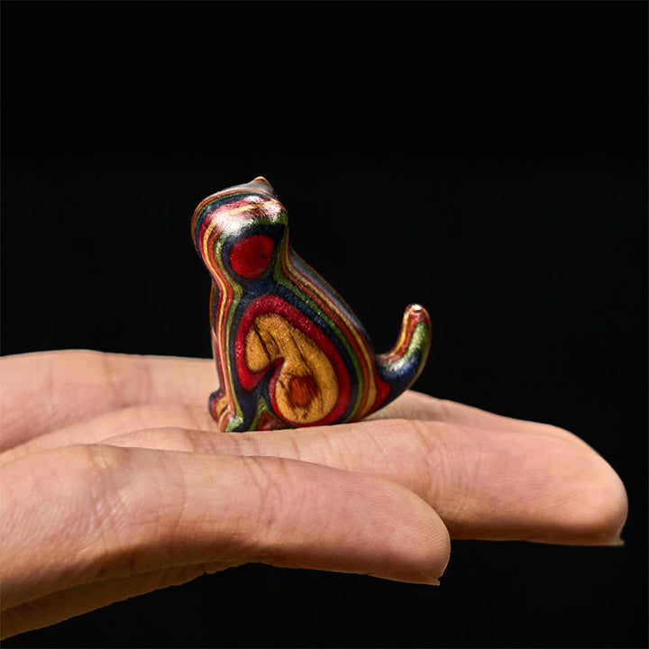 Lot de 2 mini Buddha Stones en eucalyptus arc-en-ciel, sculptées en forme de chat assis, pour réduire le stress - image 9