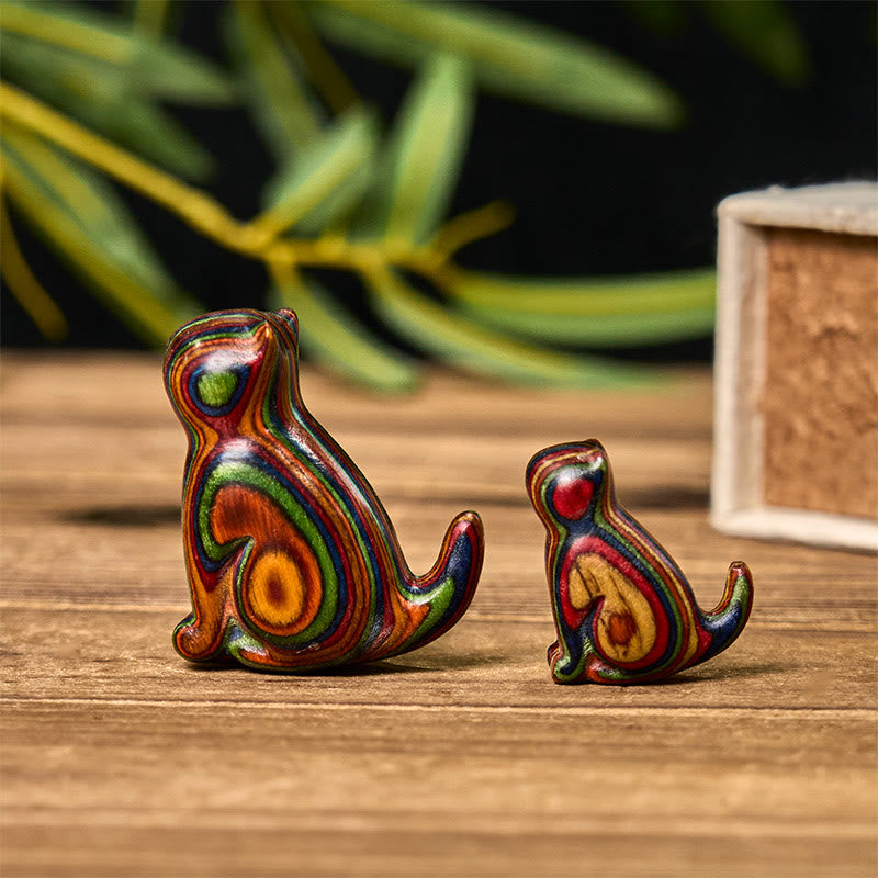Lot de 2 mini Buddha Stones en eucalyptus arc-en-ciel, sculptées en forme de chat assis, pour réduire le stress - image 1