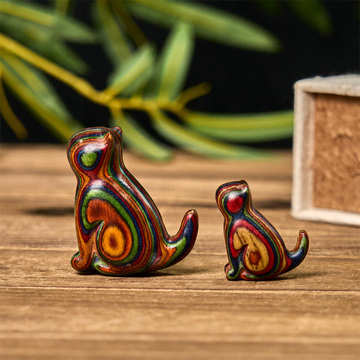 Lot de 2 mini Buddha Stones en eucalyptus arc-en-ciel, sculptées en forme de chat assis, pour réduire le stress - image 1