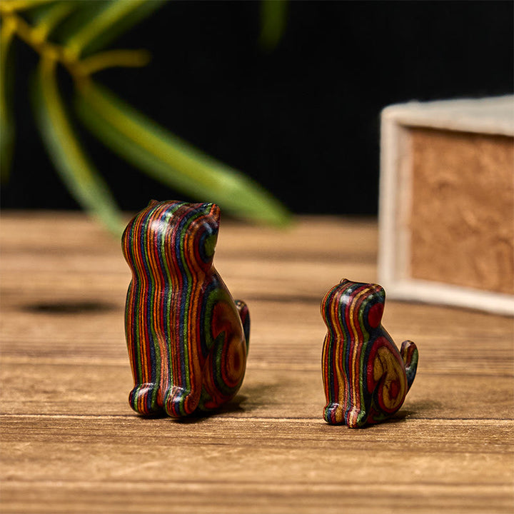 Lot de 2 mini Buddha Stones en eucalyptus arc-en-ciel, sculptées en forme de chat assis, pour réduire le stress - image 2