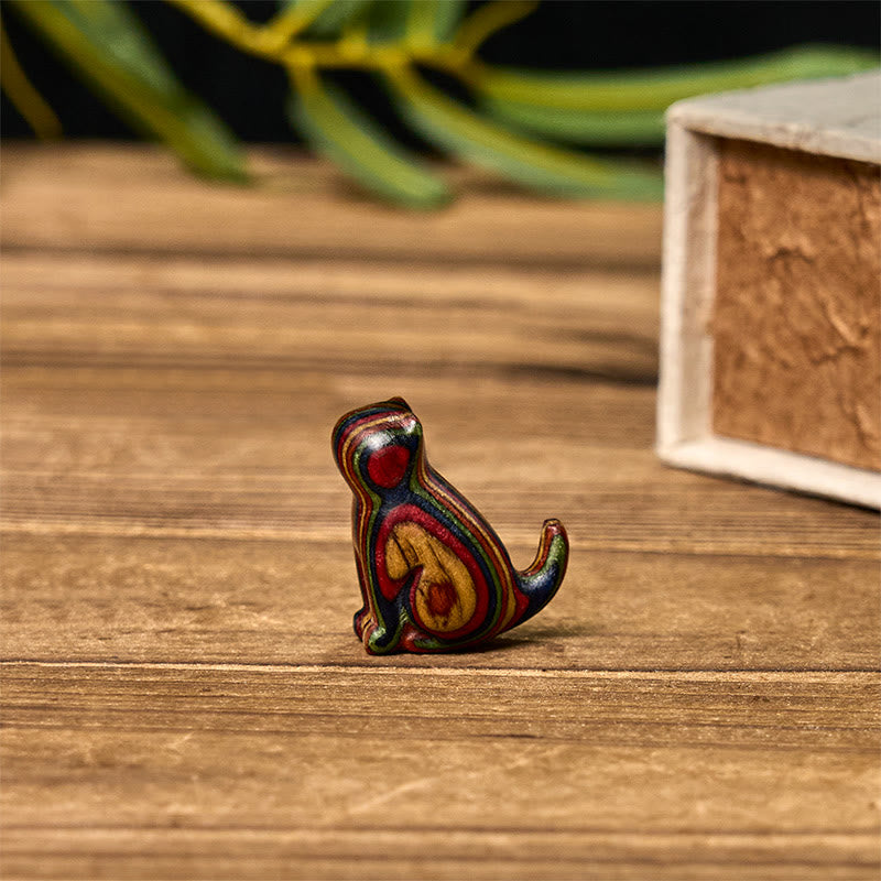 Lot de 2 mini Buddha Stones en eucalyptus arc-en-ciel, sculptées en forme de chat assis, pour réduire le stress - image 11