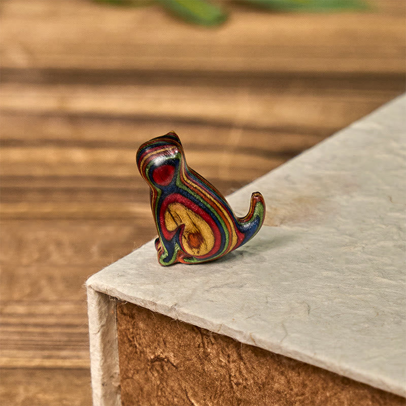 Lot de 2 mini Buddha Stones en eucalyptus arc-en-ciel, sculptées en forme de chat assis, pour réduire le stress - image 9
