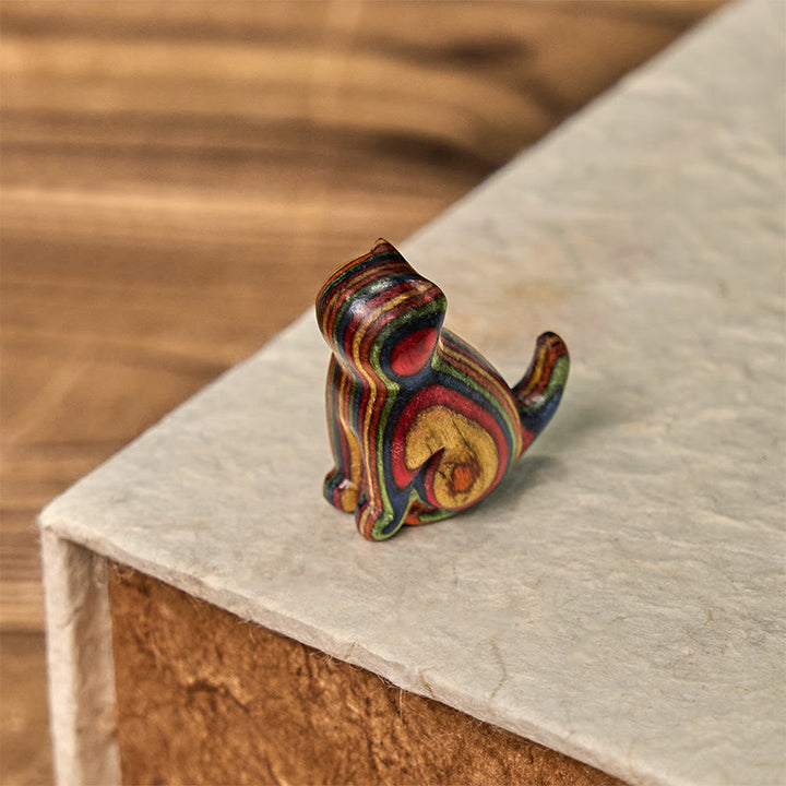 Lot de 2 mini Buddha Stones en eucalyptus arc-en-ciel, sculptées en forme de chat assis, pour réduire le stress - image 13