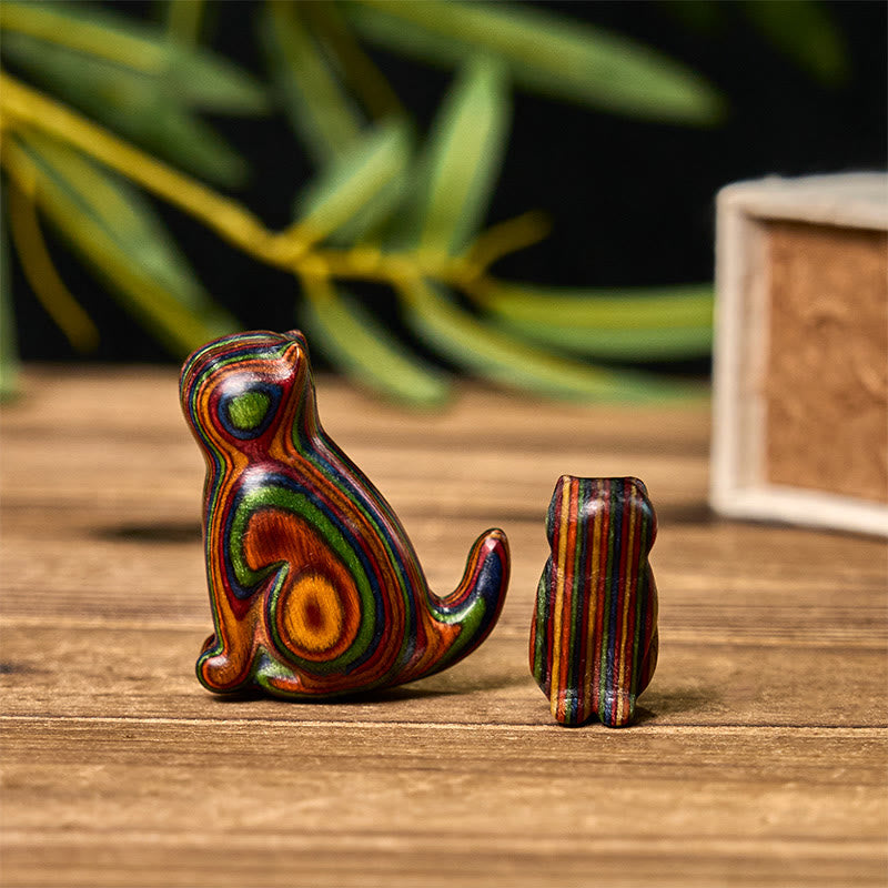 Lot de 2 mini Buddha Stones en eucalyptus arc-en-ciel, sculptées en forme de chat assis, pour réduire le stress - 2 pièces Chat - image 0