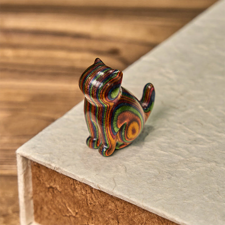 Lot de 2 mini Buddha Stones en eucalyptus arc-en-ciel, sculptées en forme de chat assis, pour réduire le stress - image 12