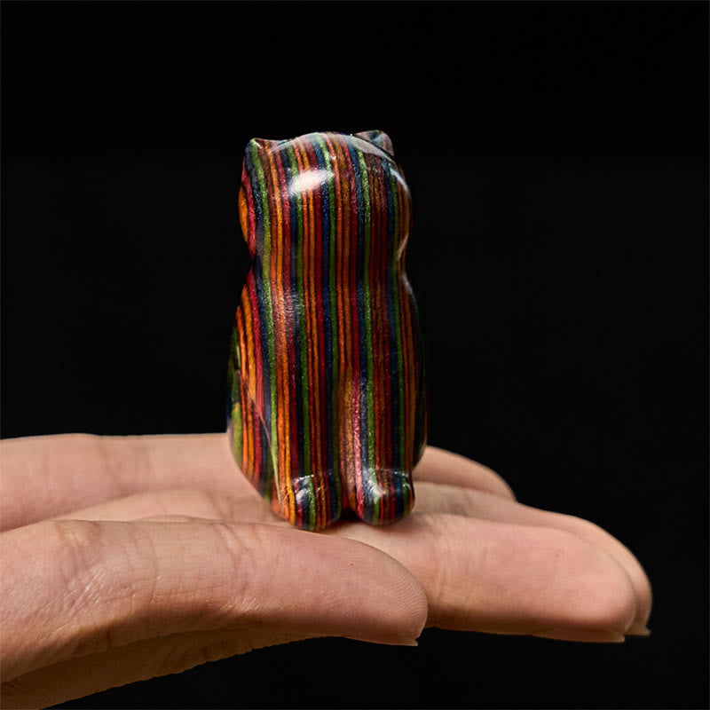 Lot de 2 mini Buddha Stones en eucalyptus arc-en-ciel, sculptées en forme de chat assis, pour réduire le stress - image 7