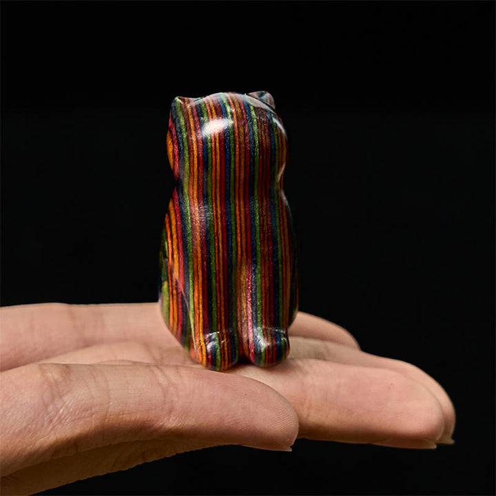 Lot de 2 mini Buddha Stones en eucalyptus arc-en-ciel, sculptées en forme de chat assis, pour réduire le stress - image 7