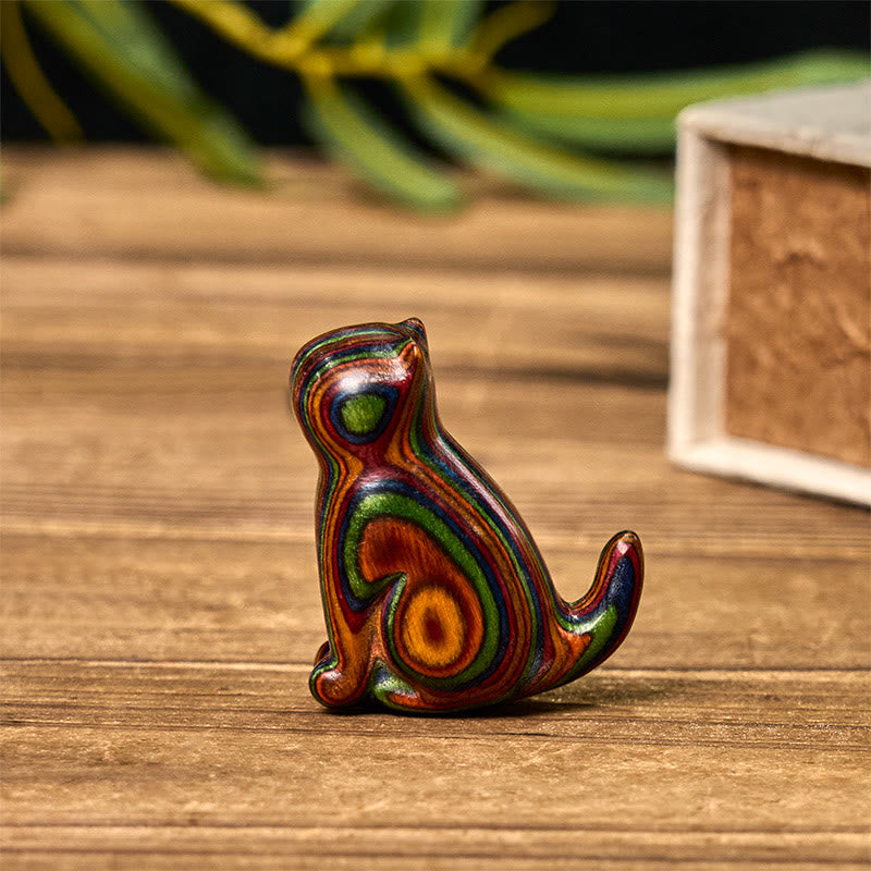 Lot de 2 mini Buddha Stones en eucalyptus arc-en-ciel, sculptées en forme de chat assis, pour réduire le stress - image 10