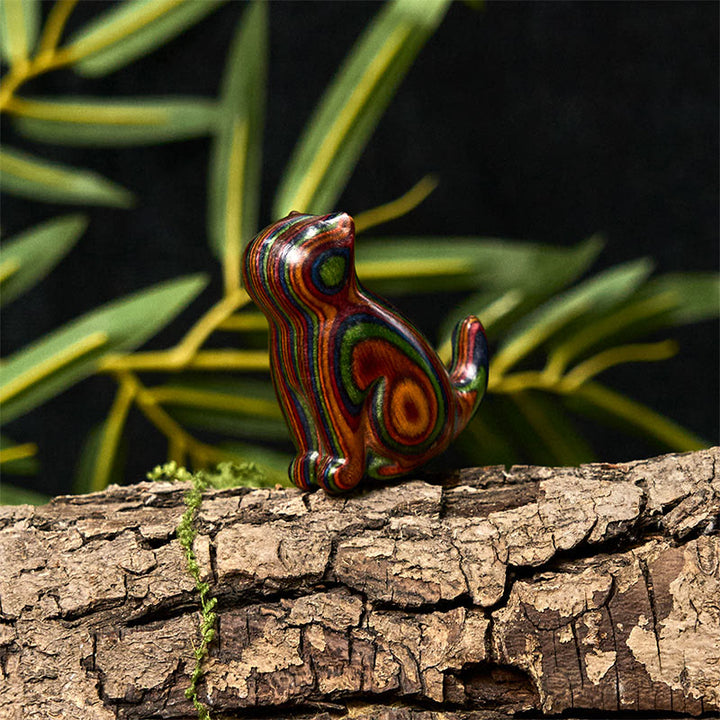 Lot de 2 mini Buddha Stones en eucalyptus arc-en-ciel, sculptées en forme de chat assis, pour réduire le stress - image 17