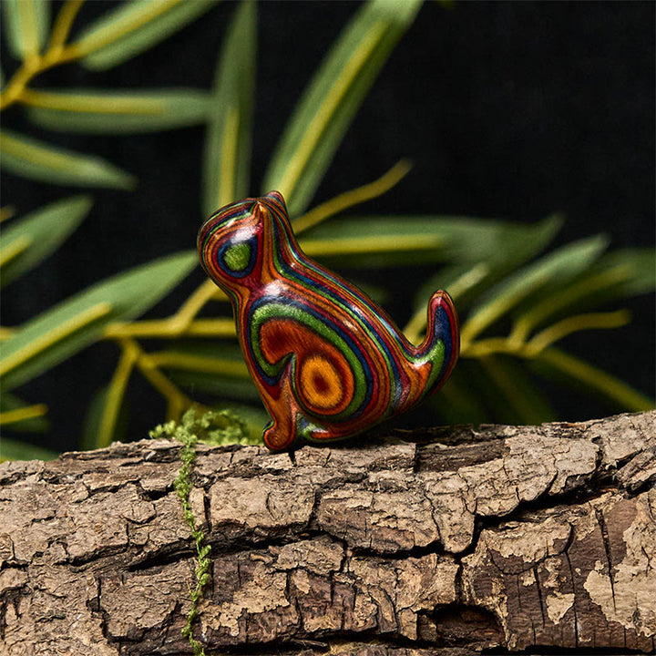 Lot de 2 mini Buddha Stones en eucalyptus arc-en-ciel, sculptées en forme de chat assis, pour réduire le stress - image 15