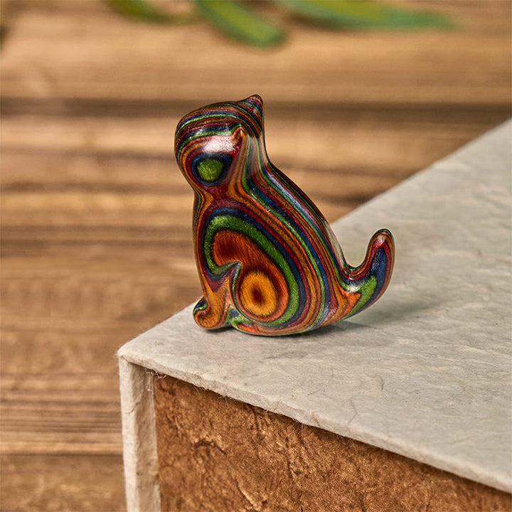 Lot de 2 mini Buddha Stones en eucalyptus arc-en-ciel, sculptées en forme de chat assis, pour réduire le stress - image 3