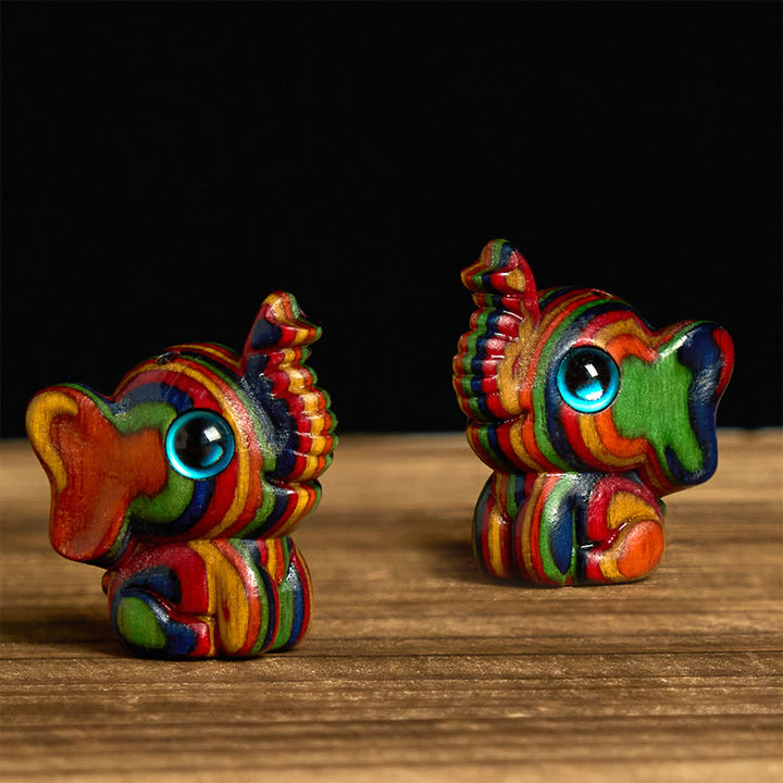 Lot de 2 mini Buddha Stones en eucalyptus arc-en-ciel sculptées en forme d'éléphant
