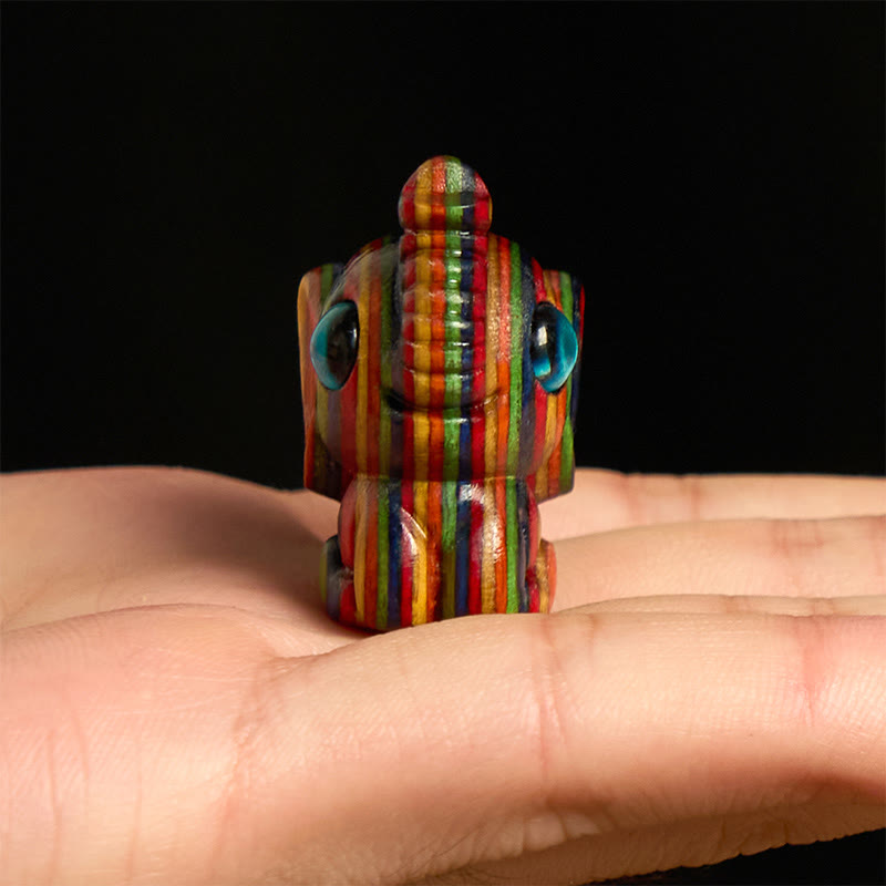 Lot de 2 mini Buddha Stones en eucalyptus arc-en-ciel sculptées en forme d'éléphant