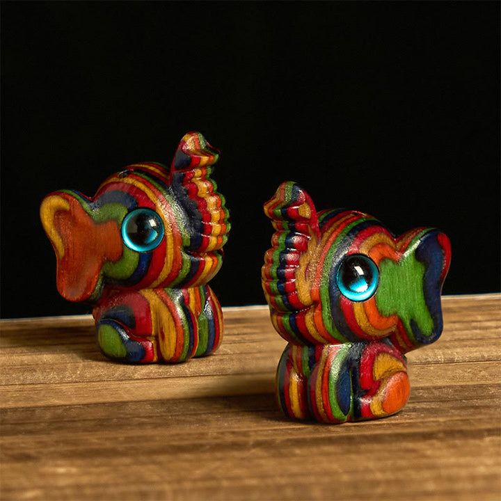 Lot de 2 mini Buddha Stones en eucalyptus arc-en-ciel sculptées en forme d'éléphant