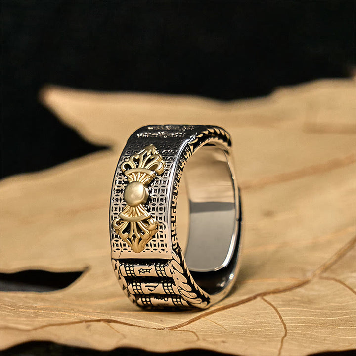 Bague de richesse réglable en cuivre avec roue de prière vintage en Buddha Stones Om Mani Padme Hum