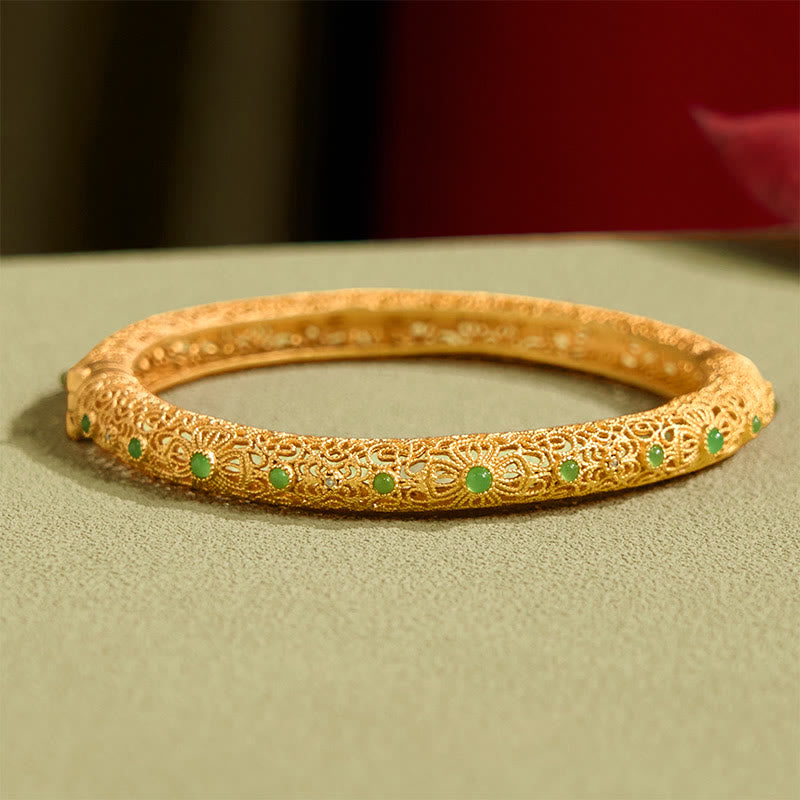Bracelet jonc en filigrane creux avec Buddha Stones , plaqué or et cuivre