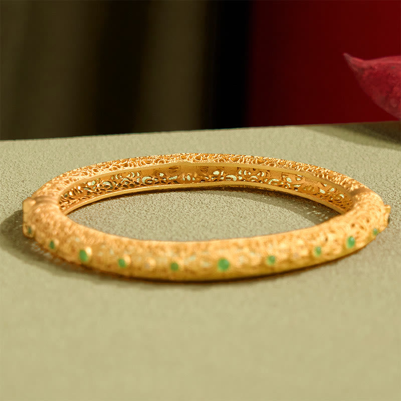 Bracelet jonc en filigrane creux avec Buddha Stones , plaqué or et cuivre
