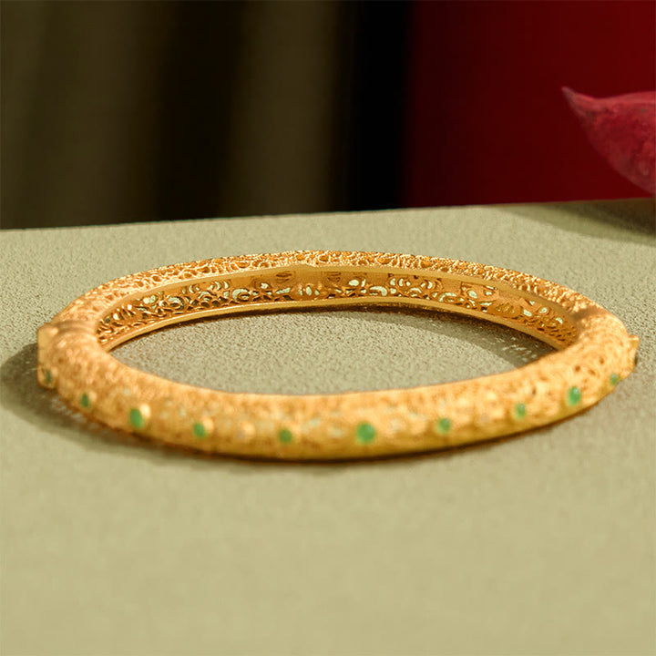 Bracelet jonc en filigrane creux avec Buddha Stones , plaqué or et cuivre