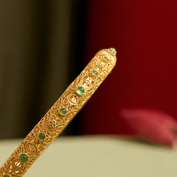 Bracelet jonc en filigrane creux avec Buddha Stones , plaqué or et cuivre
