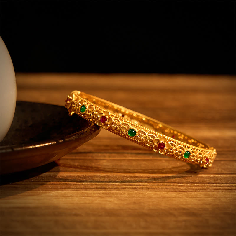 Bracelet jonc porte-bonheur en cuivre plaqué or avec Buddha Stones