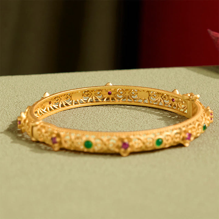 Bracelet jonc porte-bonheur en cuivre plaqué or avec Buddha Stones
