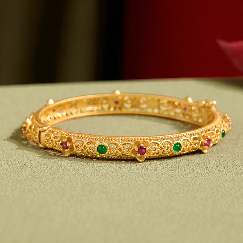 Bracelet jonc porte-bonheur en cuivre plaqué or avec Buddha Stones