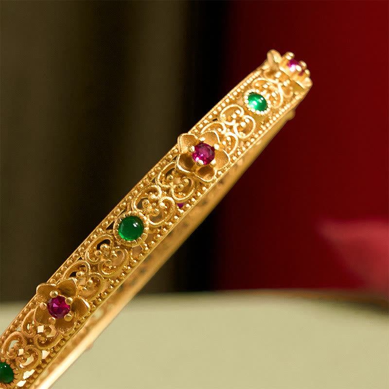 Bracelet jonc porte-bonheur en cuivre plaqué or avec Buddha Stones