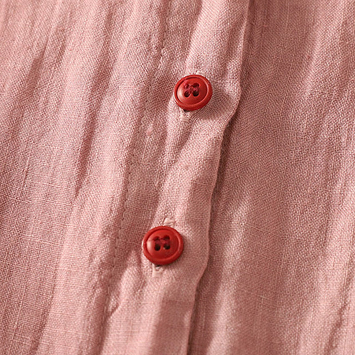 Chemise d'été en coton et lin à manches courtes pour femme, motif Buddha Stones , boutons rouges unis - image 8