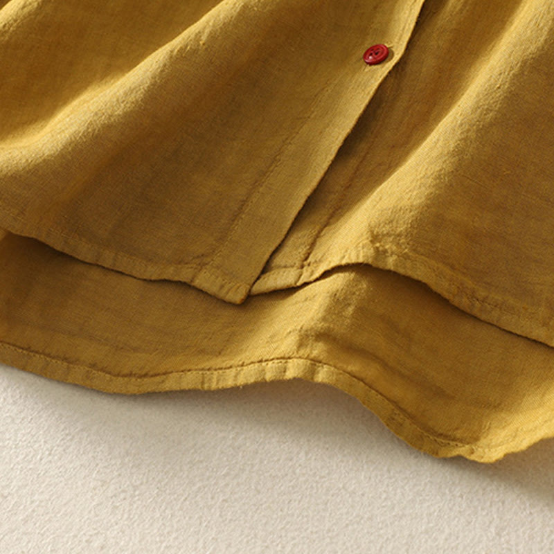 Chemise d'été en coton et lin à manches courtes pour femme, motif Buddha Stones , boutons rouges unis - image 18