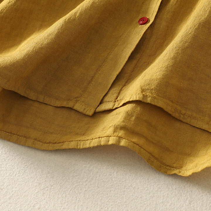 Chemise d'été en coton et lin à manches courtes pour femme, motif Buddha Stones , boutons rouges unis - image 18