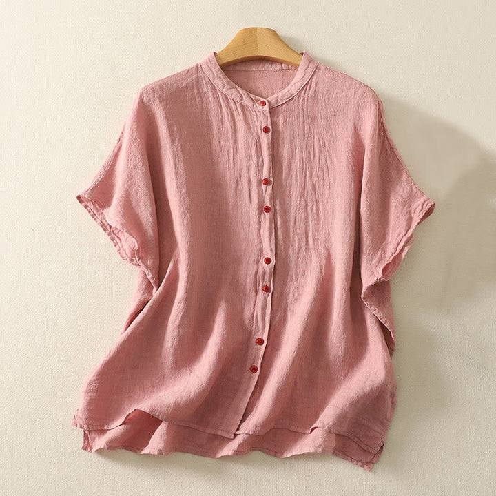 Chemise d'été en coton et lin à manches courtes pour femme, motif Buddha Stones , boutons rouges unis - Saumon foncé - US14，UK/AU18，EU46 (2XL) - image 5
