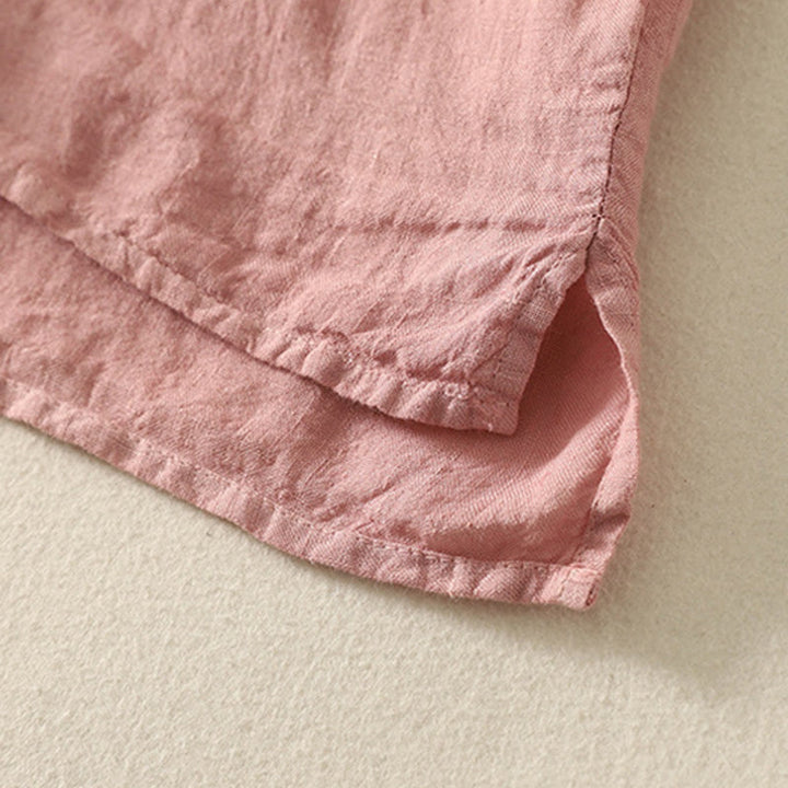 Chemise d'été en coton et lin à manches courtes pour femme, motif Buddha Stones , boutons rouges unis - image 13