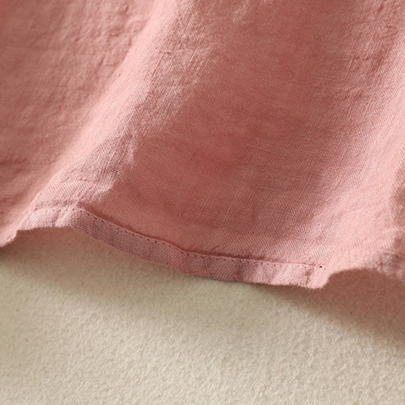 Chemise d'été en coton et lin à manches courtes pour femme, motif Buddha Stones , boutons rouges unis - image 12