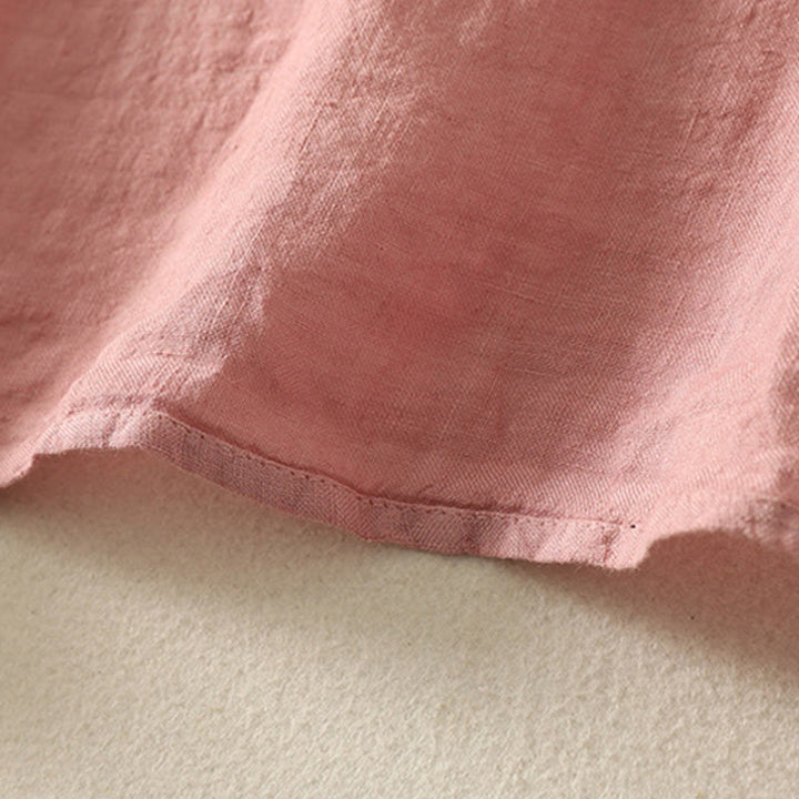 Chemise d'été en coton et lin à manches courtes pour femme, motif Buddha Stones , boutons rouges unis - image 12