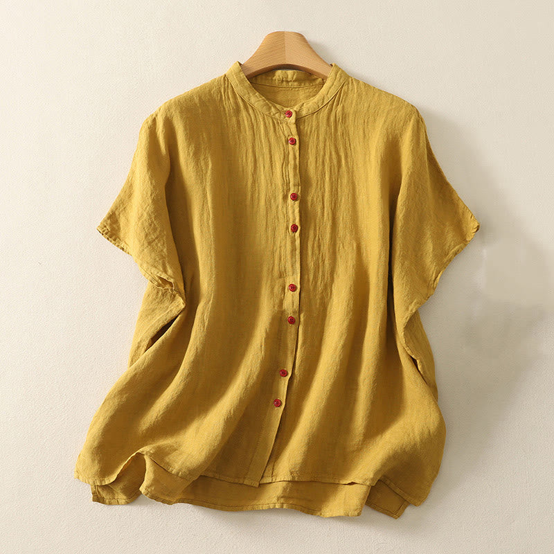 Chemise d'été en coton et lin à manches courtes pour femme, motif Buddha Stones , boutons rouges unis - Verge d'or - US14，UK/AU18，EU46 (2XL) - image 16