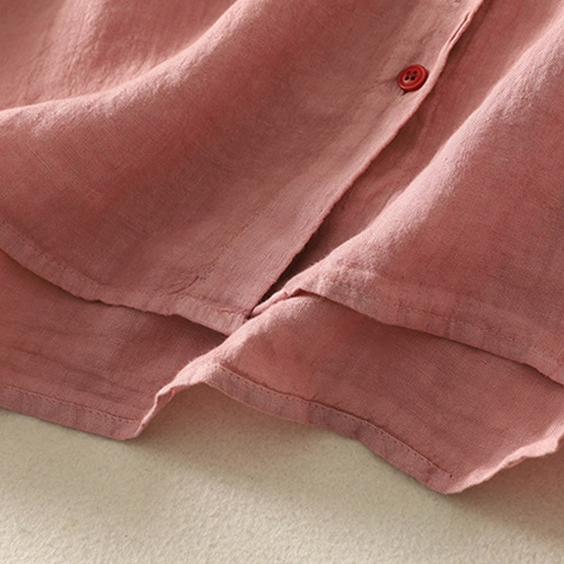Chemise d'été en coton et lin à manches courtes pour femme, motif Buddha Stones , boutons rouges unis - image 12