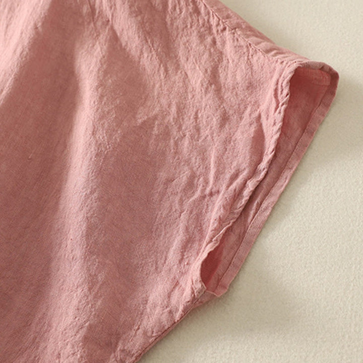 Chemise d'été en coton et lin à manches courtes pour femme, motif Buddha Stones , boutons rouges unis - image 10