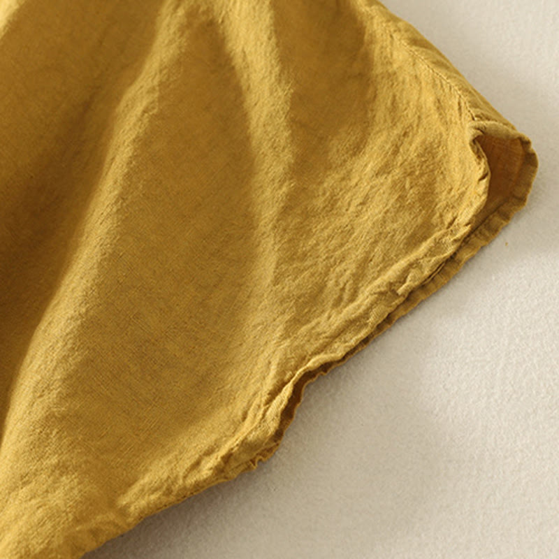 Chemise d'été en coton et lin à manches courtes pour femme, motif Buddha Stones , boutons rouges unis - image 18