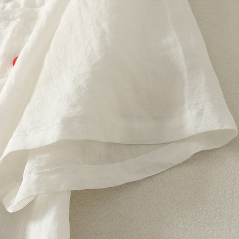 T-shirt décontracté en coton et lin à manches courtes pour femme avec broderie cœur rouge et Buddha Stones - image 8