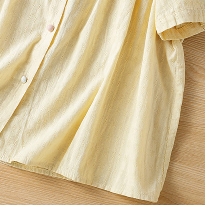 Chemise femme à manches courtes et col en V avec bordure plissée et volants en jacquard Buddha Stones - image 13