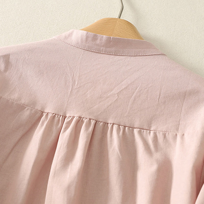 Chemise en coton et lin pour femme, manches mi-bouffantes, motif lys, imprimé Buddha Stones - image 4