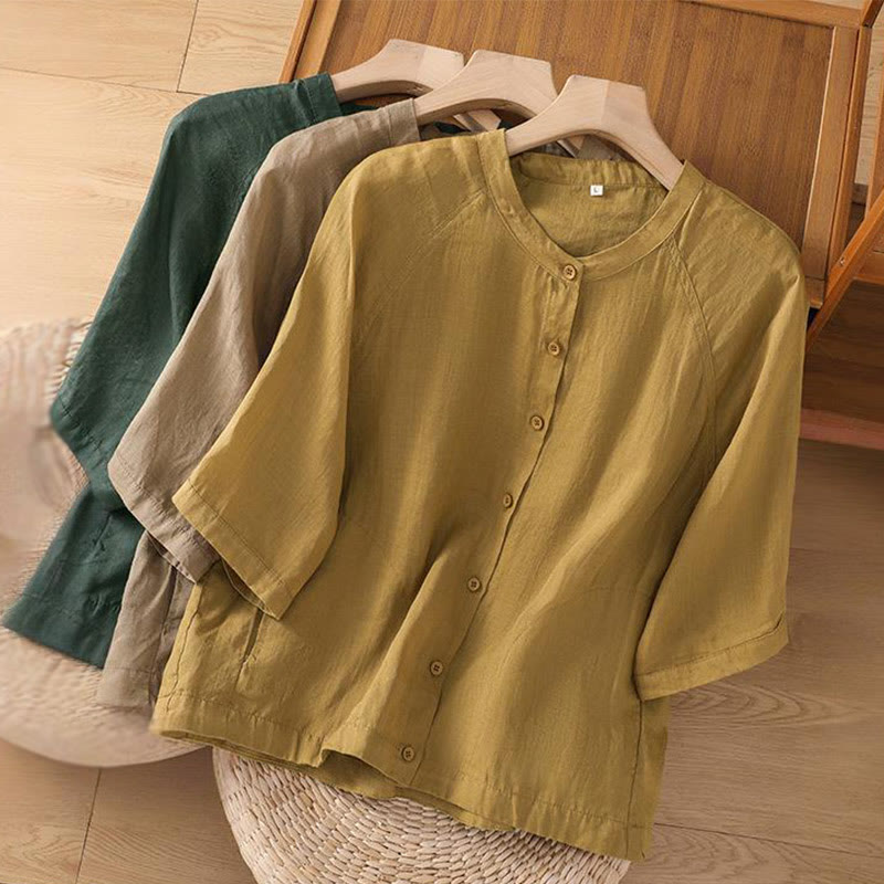 Chemise femme Buddha Stones Daily à manches trois-quarts en coton et lin avec poches - image 28