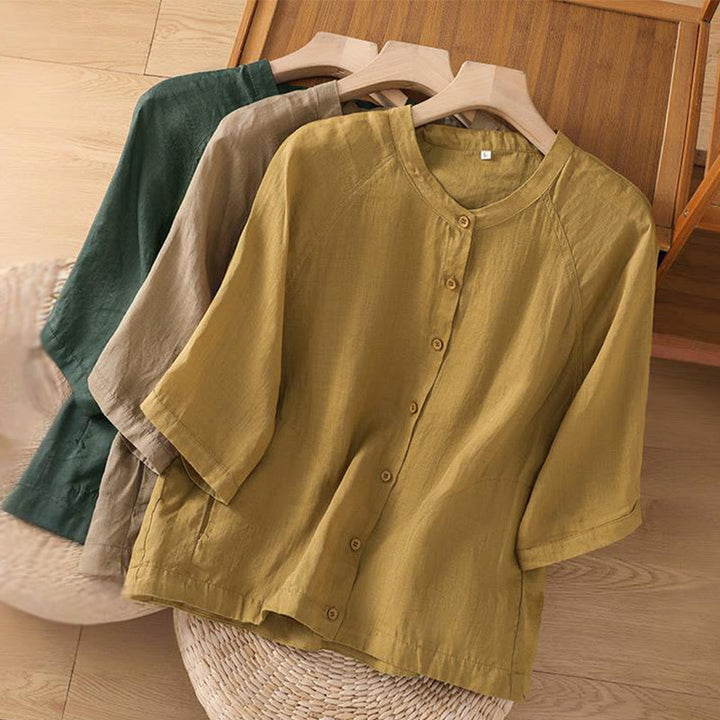 Chemise femme Buddha Stones Daily à manches trois-quarts en coton et lin avec poches - image 28