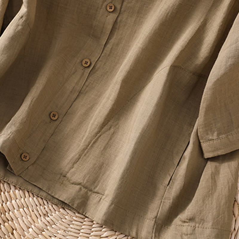 Chemise femme Buddha Stones Daily à manches trois-quarts en coton et lin avec poches - image 7