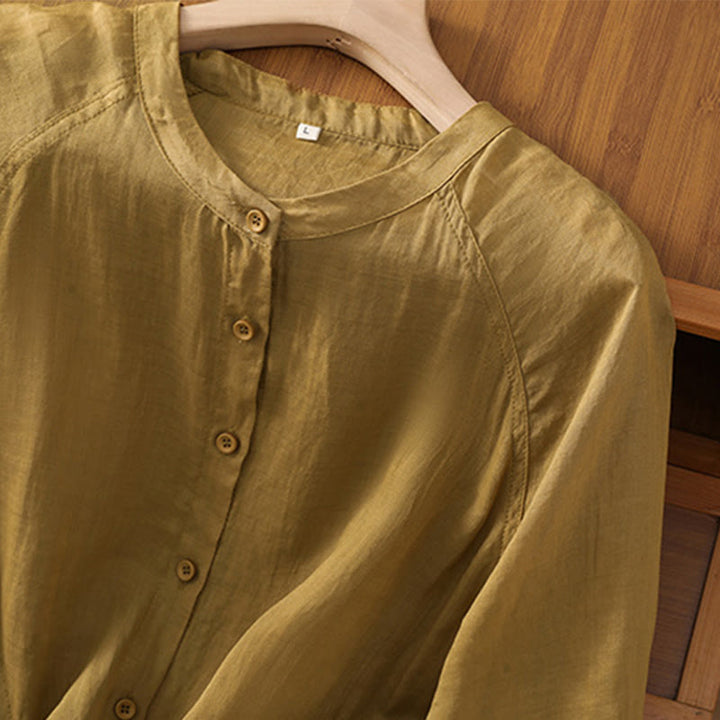 Chemise femme Buddha Stones Daily à manches trois-quarts en coton et lin avec poches - image 13