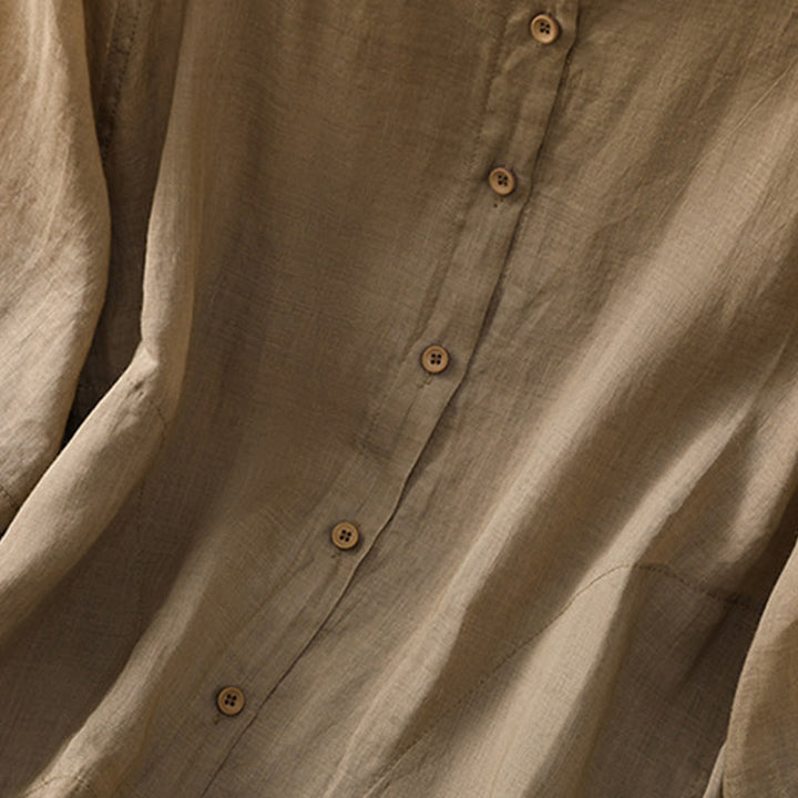 Chemise femme Buddha Stones Daily à manches trois-quarts en coton et lin avec poches - image 5