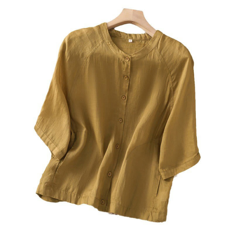 Chemise femme Buddha Stones Daily à manches trois-quarts en coton et lin avec poches - image 19